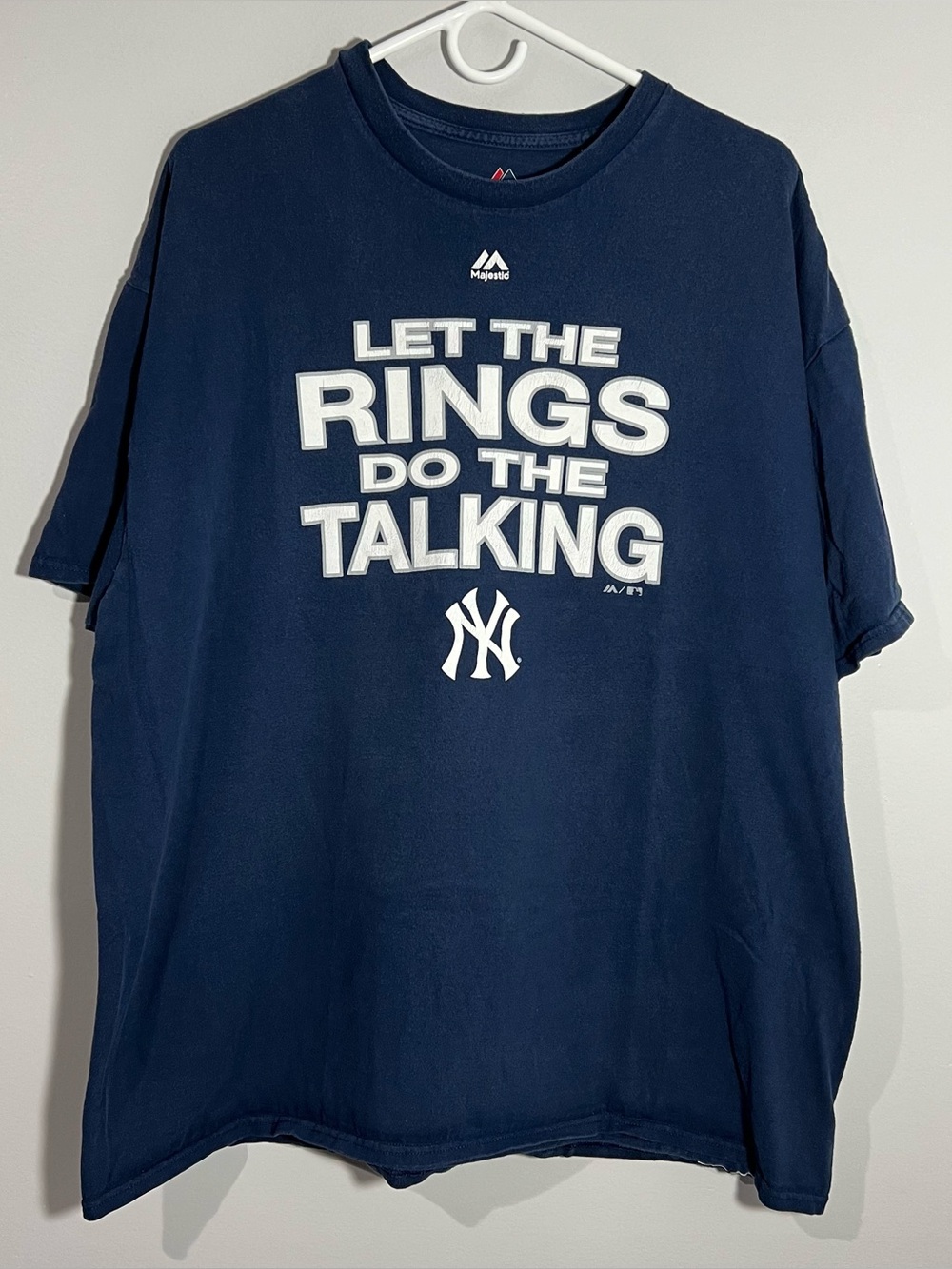 Majestic New York Yankees Baseball 27 Rings Talk Blue White T-Shirt Mens 2XL